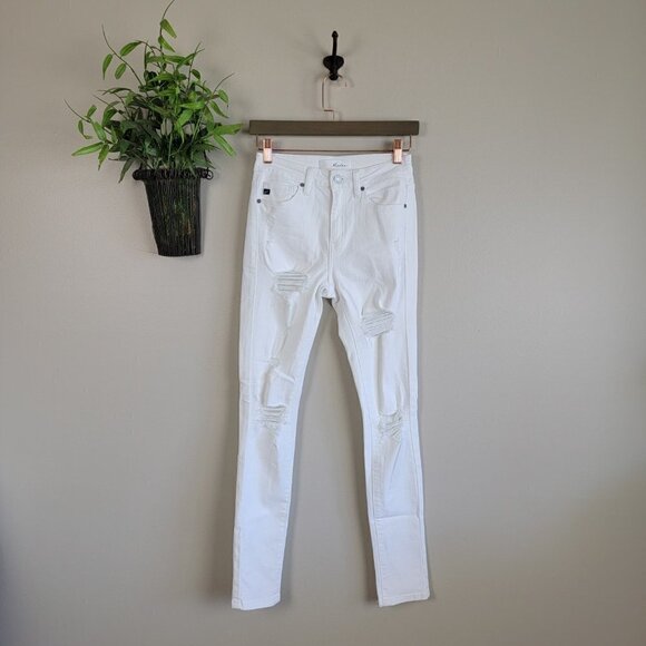 KanCan 1 24 Distressed Skinny High Rise Jegging White Ripped Stretch Jeans - Picture 1 of 14